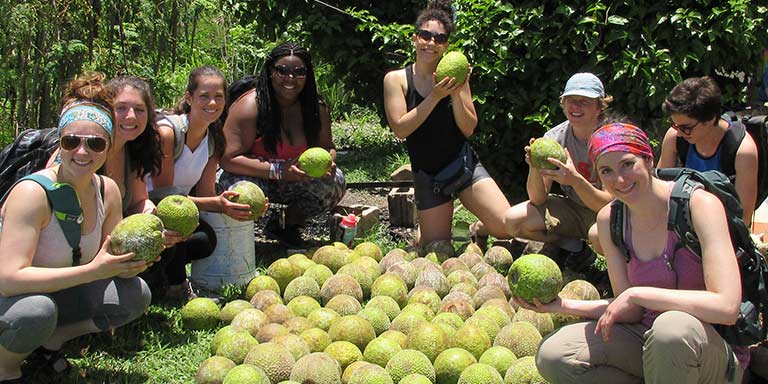 Jamaica program students with fruit in Jamaica